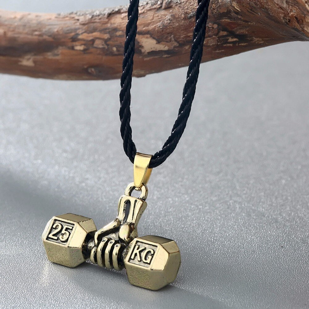 Sport Fitness Necklace Weight Lifting Luck Dumbbell Pendant Necklace For Men Jewelry Weightlifting Charm Vintage Necklace Women