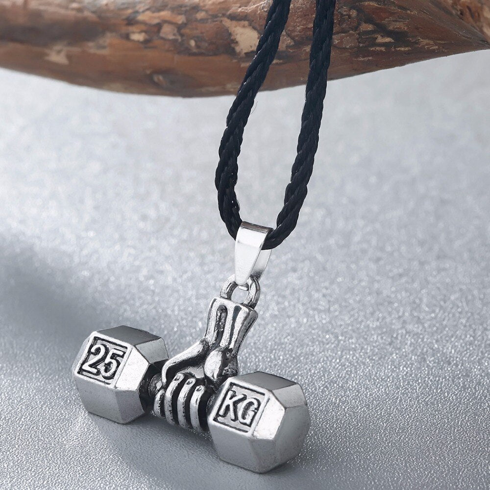 Sport Fitness Necklace Weight Lifting Luck Dumbbell Pendant Necklace For Men Jewelry Weightlifting Charm Vintage Necklace Women