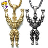 Sporty Strong Muscle Men Pendant Necklaces Stainless Steel Fitness Figure Gold Color Chains Hiphop Rock Roll Necklace Street Man