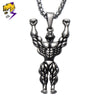 Sporty Strong Muscle Men Pendant Necklaces Stainless Steel Fitness Figure Gold Color Chains Hiphop Rock Roll Necklace Street Man