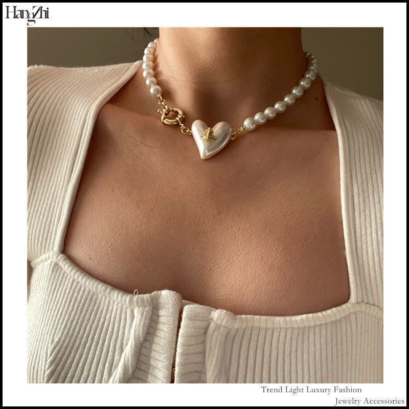 Spring Vintage Trend Love Pearl Planet Shape Women's Party Necklace Jewelry Clavicle Necklace Gift Hangzhi 2021