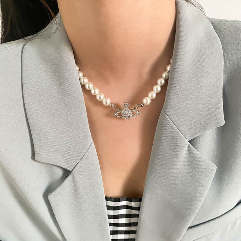 Spring Vintage Trend Love Pearl Planet Shape Women's Party Necklace Jewelry Clavicle Necklace Gift Hangzhi 2021