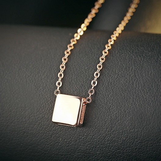 Square Cube 18K White / 18K Rose 925 Sterling Silver Necklace