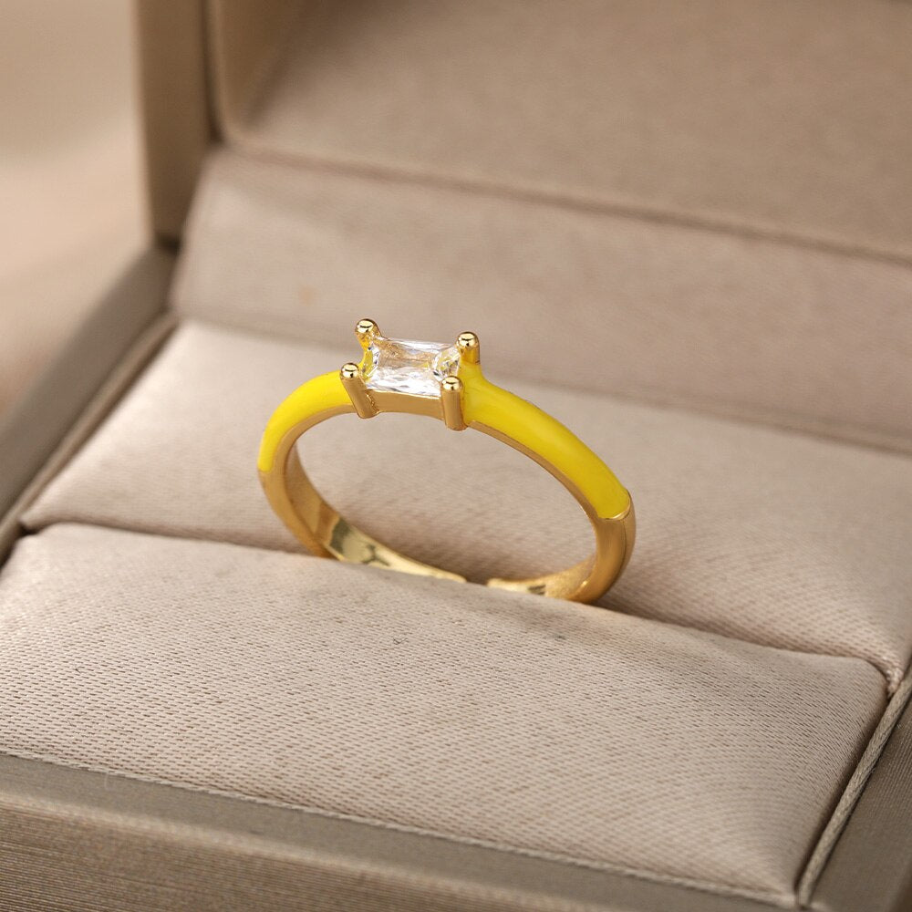 Square Cubic Zircon Rings For Women Colorful Zircon Enamel Adjustable Open Female Finger Ring Party Jewelry Gift Bijoux Femme