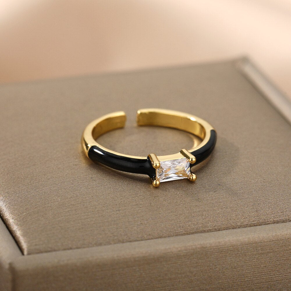 Square Cubic Zircon Rings For Women Colorful Zircon Enamel Adjustable Open Female Finger Ring Party Jewelry Gift Bijoux Femme