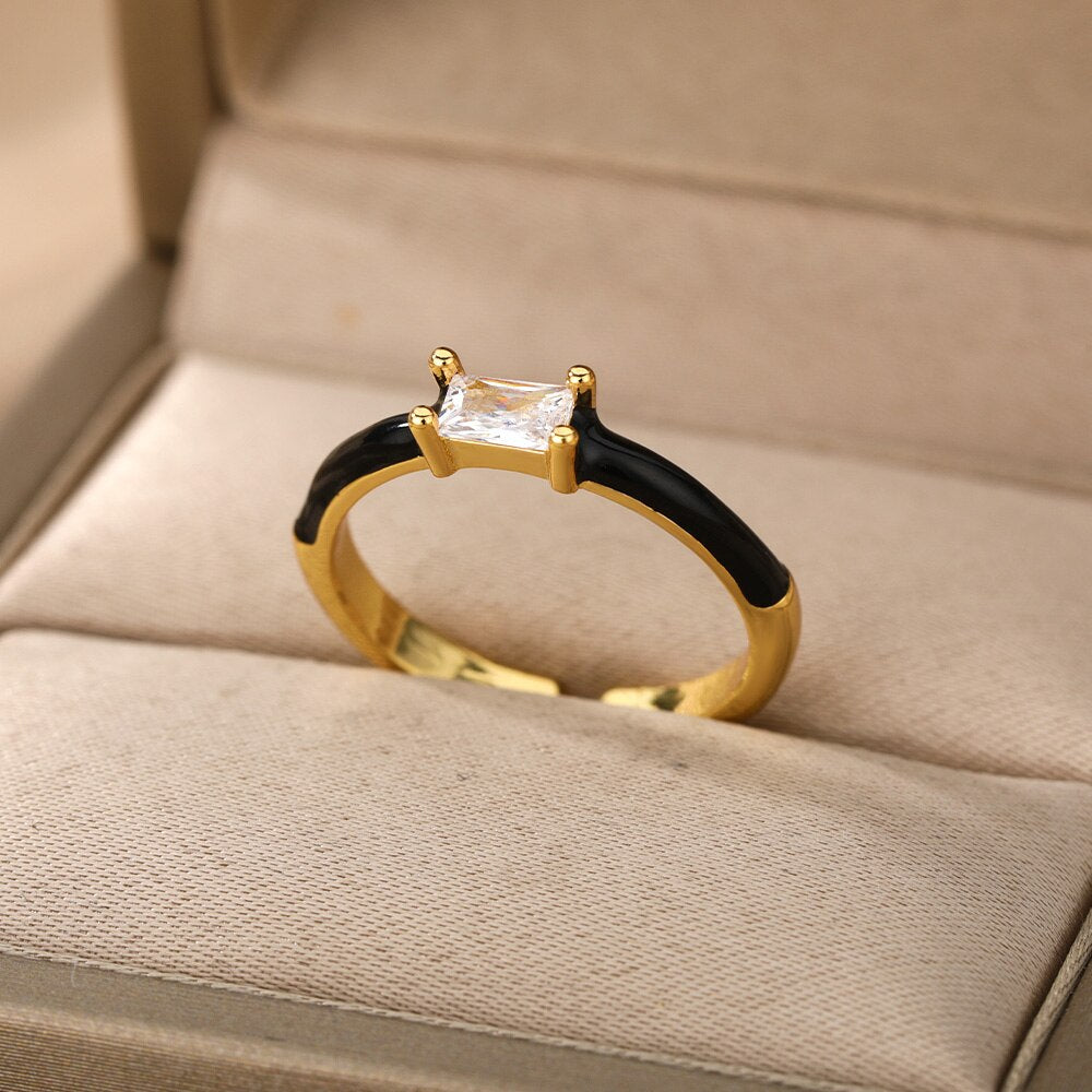 Square Cubic Zircon Rings For Women Colorful Zircon Enamel Adjustable Open Female Finger Ring Party Jewelry Gift Bijoux Femme