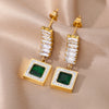 Square Green Zircon Stud Earrings for Women Stainless Steel Long Strip Earrings 2023 Trend Aesthetic Jewelry Christmas Gifts BFF
