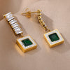 Square Green Zircon Stud Earrings for Women Stainless Steel Long Strip Earrings 2023 Trend Aesthetic Jewelry Christmas Gifts BFF