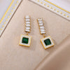 Square Green Zircon Stud Earrings for Women Stainless Steel Long Strip Earrings 2023 Trend Aesthetic Jewelry Christmas Gifts BFF