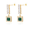 Square Green Zircon Stud Earrings for Women Stainless Steel Long Strip Earrings 2023 Trend Aesthetic Jewelry Christmas Gifts BFF