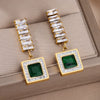 Square Green Zircon Stud Earrings for Women Stainless Steel Long Strip Earrings 2023 Trend Aesthetic Jewelry Christmas Gifts BFF