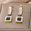 Square Green Zircon Stud Earrings for Women Stainless Steel Long Strip Earrings 2023 Trend Aesthetic Jewelry Christmas Gifts BFF