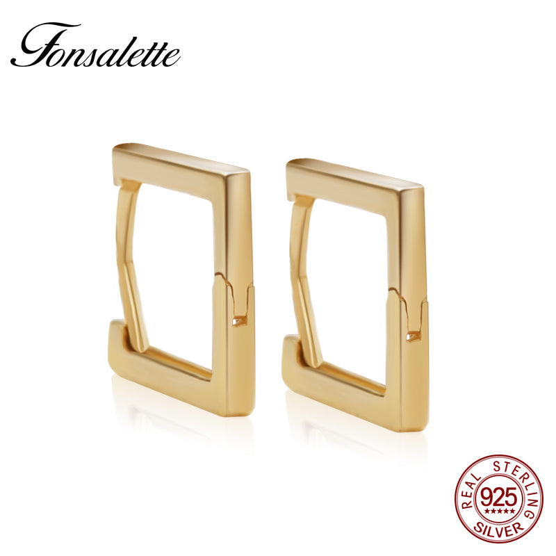Square Simple Polished S925 Hoop Earrings Small Trendy Earrings Gold Color For Women Girls Gift Wholesale Brincos zk40