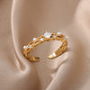 Square Zircon Imitation Pearl Rings for Women Open Adjustable Gold Color Stainless Steel Ring Aesthetic Wedding Jewerly anillos