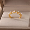 Square Zircon Imitation Pearl Rings for Women Open Adjustable Gold Color Stainless Steel Ring Aesthetic Wedding Jewerly anillos