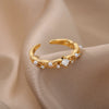 Square Zircon Imitation Pearl Rings for Women Open Adjustable Gold Color Stainless Steel Ring Aesthetic Wedding Jewerly anillos
