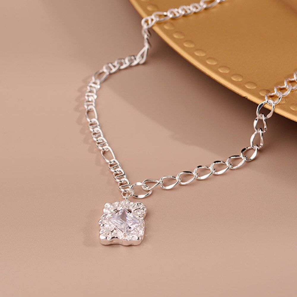 Square Zircon Necklaces Women's Neck Chain 925 Stamp Necklace Vintage Steampunk  Jewelry  GaaBou