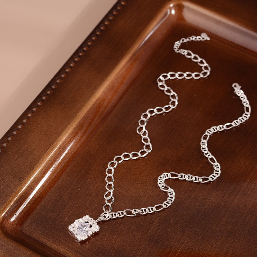 Square Zircon Necklaces Women's Neck Chain 925 Stamp Necklace Vintage Steampunk  Jewelry  GaaBou