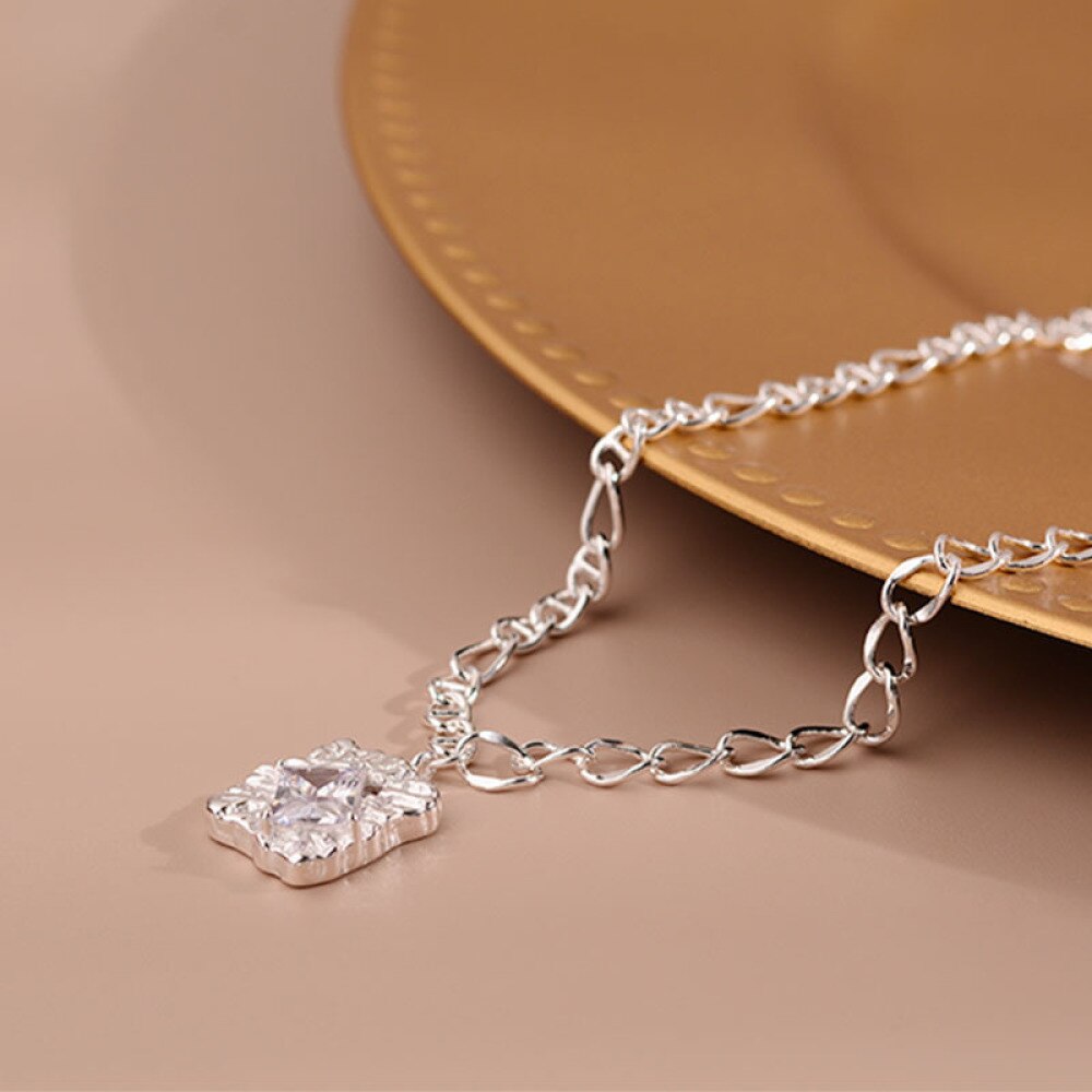 Square Zircon Necklaces Women's Neck Chain 925 Stamp Necklace Vintage Steampunk  Jewelry  GaaBou