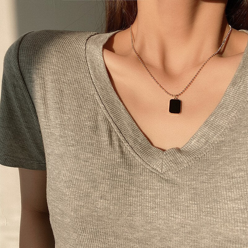 Square vintage pendant necklace ladies sweater chain jewelry party girl gift