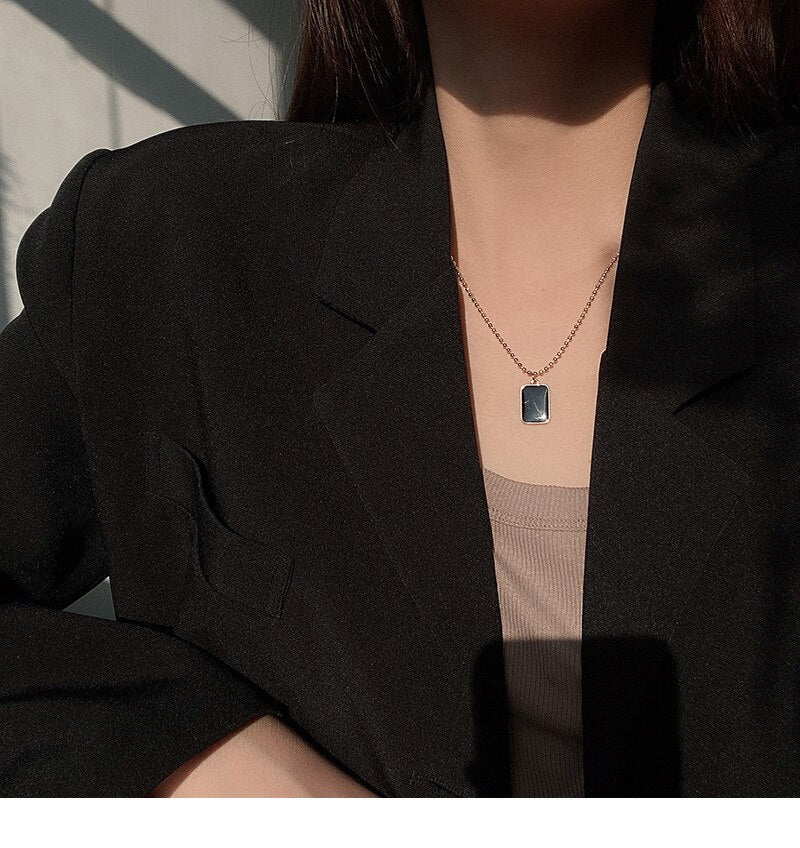 Square vintage pendant necklace ladies sweater chain jewelry party girl gift