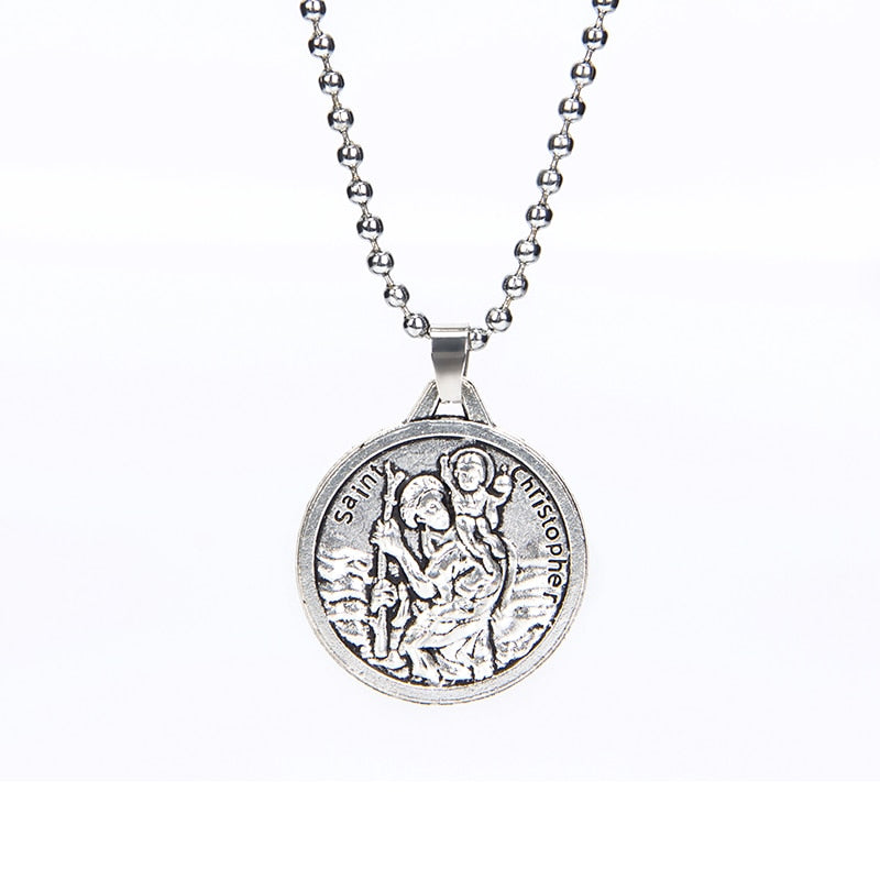 St. Christopher Protect Me Necklaces for Women,Light Gold/Silver Color Saint Christophe Pendant Religious Jewelry