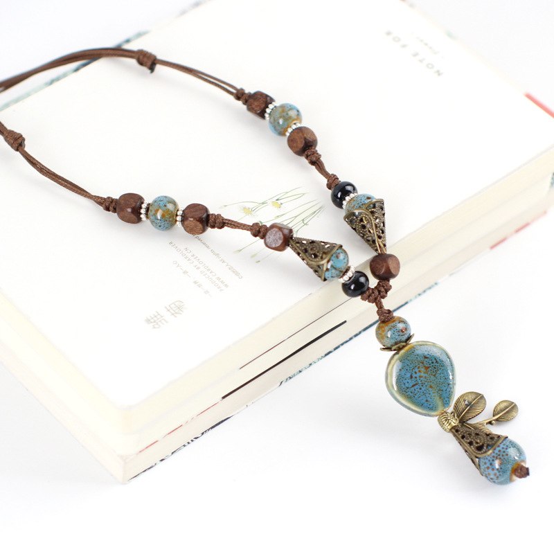 Ceramic Statement Necklaces For Woman Long Wood Sweater Chain Necklaces Pendants Simple Chokers Collar Bohemia Jewelry