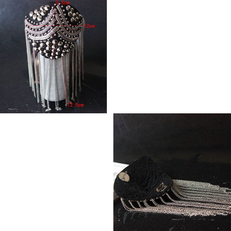 Stage nightclub hosted banquet shoulder jewelry epaulettes Retro personality small western assembled brooch tassel patch