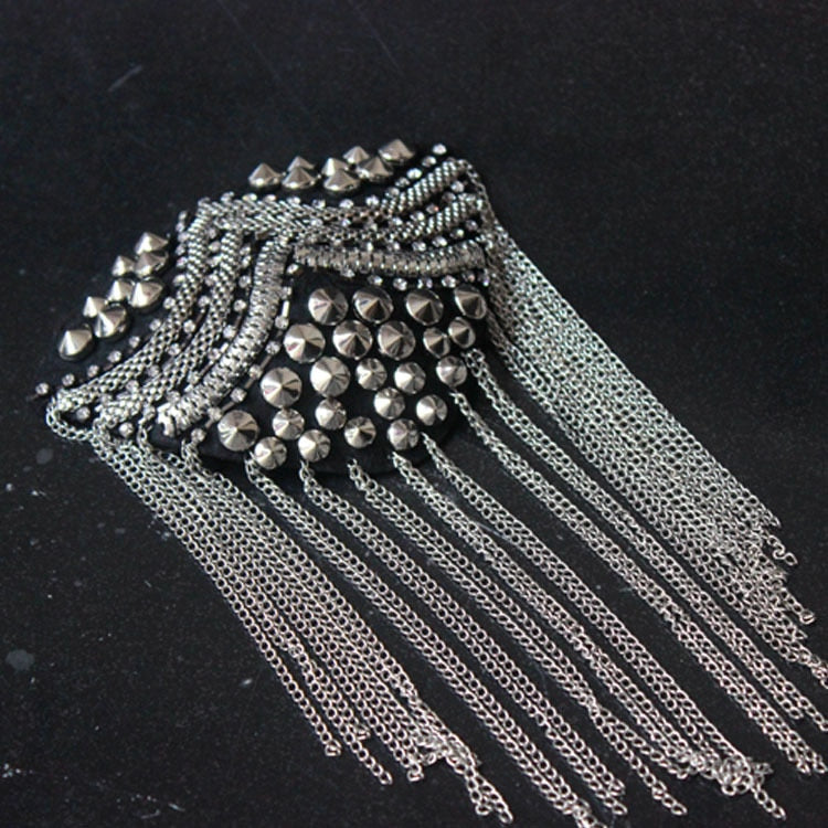 Stage nightclub hosted banquet shoulder jewelry epaulettes Retro personality small western assembled brooch tassel patch