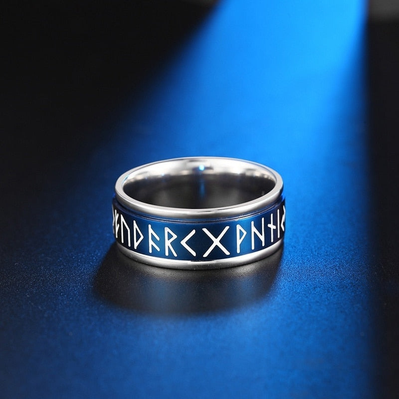 Stainles Steel Viking Rune Pattern Ring Couple Ring Metal Ring Accessories Party Jewelry Blue White Black Three Colors