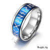 Stainles Steel Viking Rune Pattern Ring Couple Ring Metal Ring Accessories Party Jewelry Blue White Black Three Colors