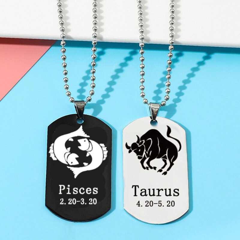 Stainless Steel 12 Horoscope Zodiac Sign Black Color Pendant Necklace Aries Leo   12 Constellation Jewelry