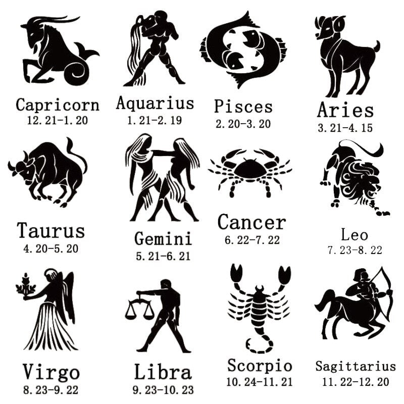 Stainless Steel 12 Horoscope Zodiac Sign Black Color Pendant Necklace Aries Leo   12 Constellation Jewelry