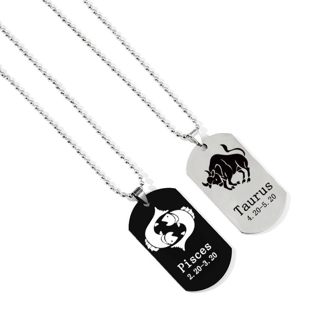 Stainless Steel 12 Horoscope Zodiac Sign Black Color Pendant Necklace Aries Leo   12 Constellation Jewelry