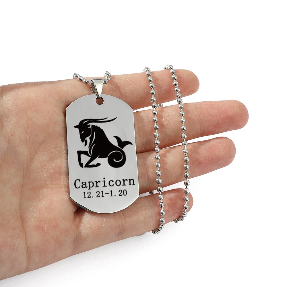 Stainless Steel 12 Horoscope Zodiac Sign Black Color Pendant Necklace Aries Leo   12 Constellation Jewelry