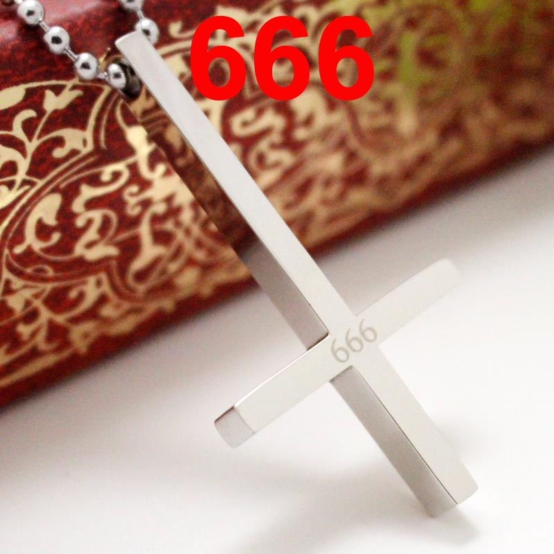 Stainless Steel 666 Inverted Cross Pendant Necklace Devil Lucifer Satan Satanic Jewelry  Necklace