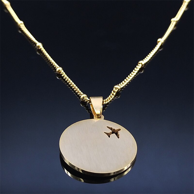 Stainless Steel Airplane Charm Necklaces for Women/Kid Gold Color Turkey Eye Statement Necklace Jewelry oeil turc N5239S01