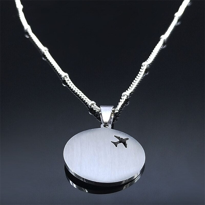 Stainless Steel Airplane Necklaces Women Silver Color Turkey Eye Pendant Necklace Jewelry pendentif acier inoxydable N5239S01