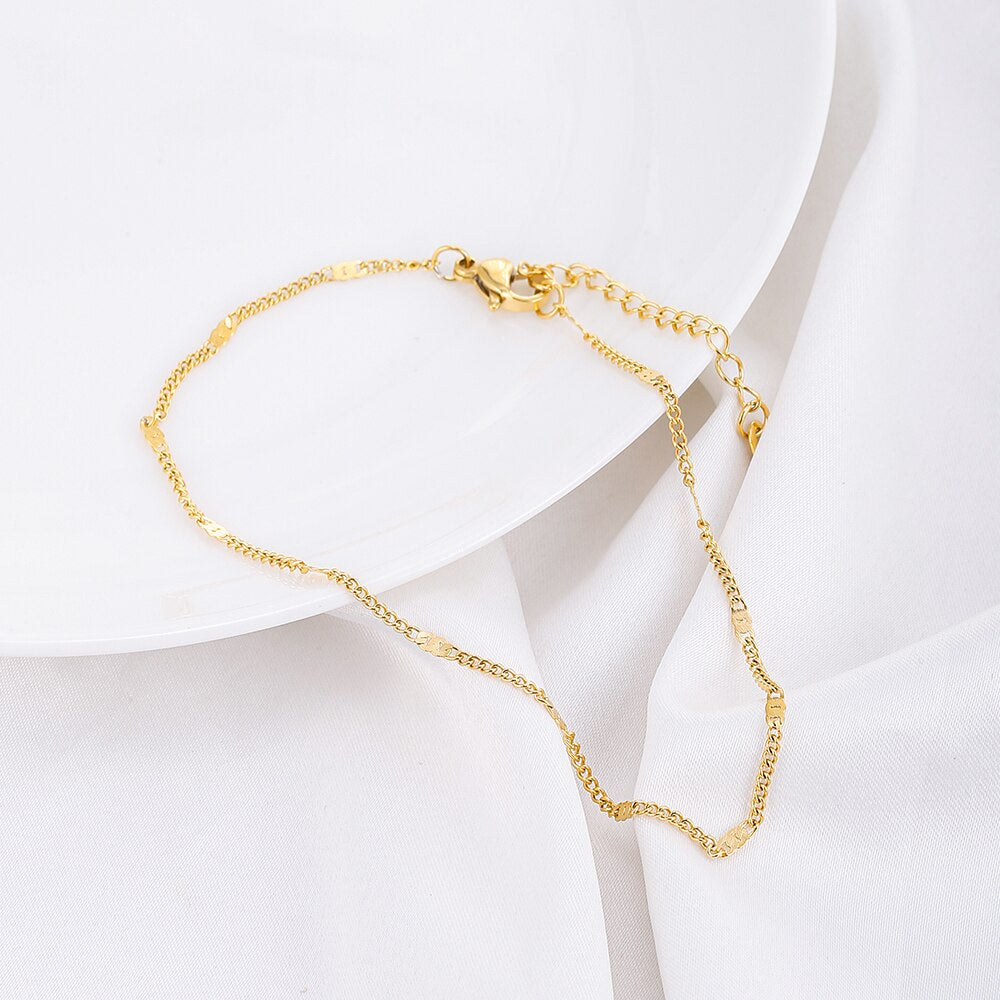 Stainless Steel Anklet For Women Gold Color Round Chain Anklet Leg Bracelets on the leg Jewelry Women Accessories, 1 Piece