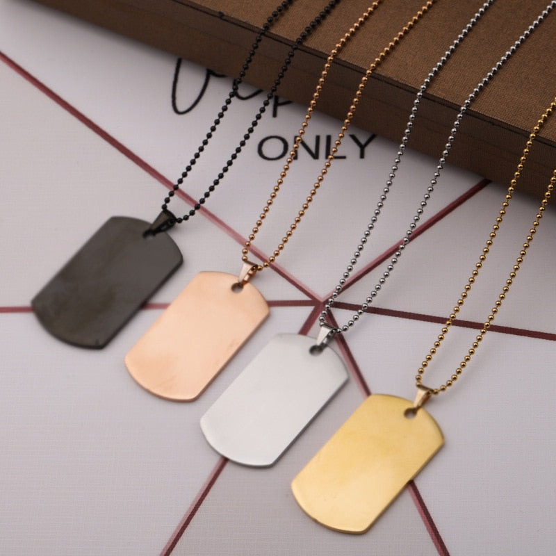Stainless Steel Army card Pendant Necklace Name ID Tags Gold color/Steel Color/Rose gold For Women And Men Gift To Friend