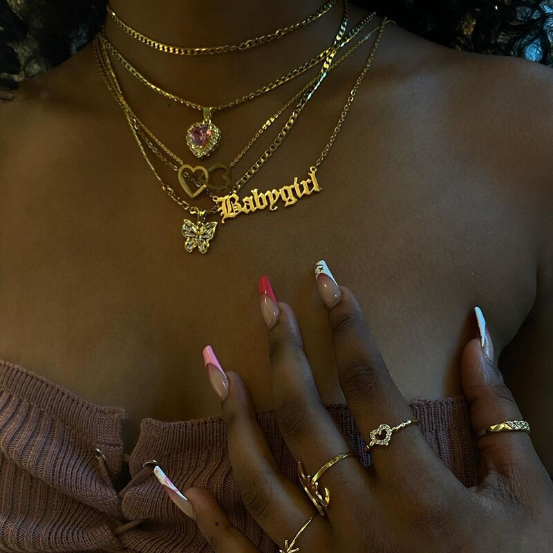 Stainless Steel Babygirl Angel Baby Charm Necklace For Women Gold Color Princess Pendant Necklaces Collar Boho Jewelry