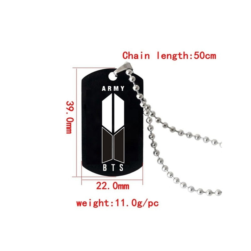 Stainless Steel Bangtan Boys LOGO Army Necklace Trend 2022 Lettering Dog Tag Unisex Necklace Boy Girl Jewelry BTS-709