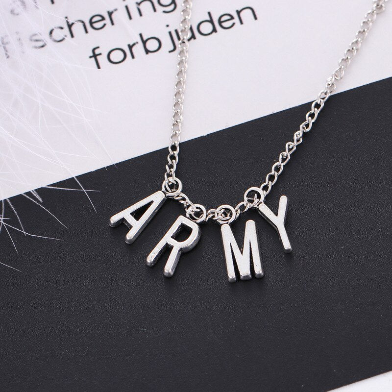 Stainless Steel Bangtan Boys LOGO Army Necklace Trend 2022 Lettering Dog Tag Unisex Necklace Boy Girl Jewelry BTS-709