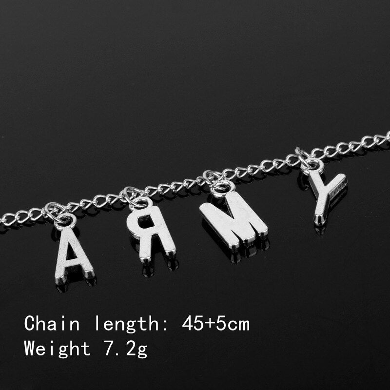 Stainless Steel Bangtan Boys LOGO Army Necklace Trend 2022 Lettering Dog Tag Unisex Necklace Boy Girl Jewelry BTS-709