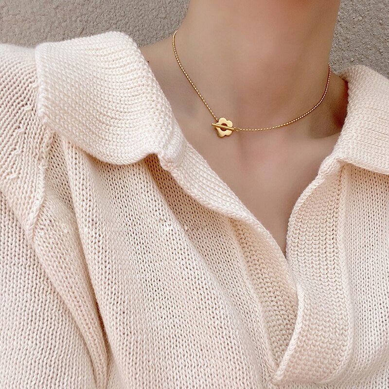 Stainless Steel Bead Chain Toggle Clasp Gold Necklaces Necklaces for Women Minimalist Choker Necklace
