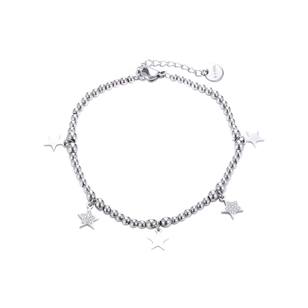 Stainless Steel Beads Chain Bracelet For Woman Gold Color Heart Crystal Charms Strand Bracelet Steel Jewelry Party Jewelry Gift