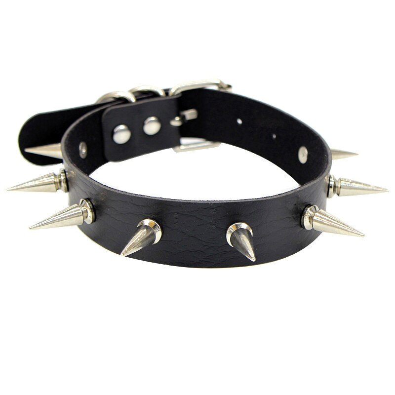 Stainless Steel Black Spike Choker Belt Collar Women Pu Leather Choker Necklace Pendant for Women Club Chockers Gothic Jewelry