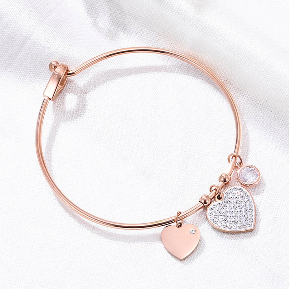 Stainless Steel Bracelets Bangles For Women Rose Gold Silvery Crystal Female Heart Charms Wedding Bracelet Jewelry 2022