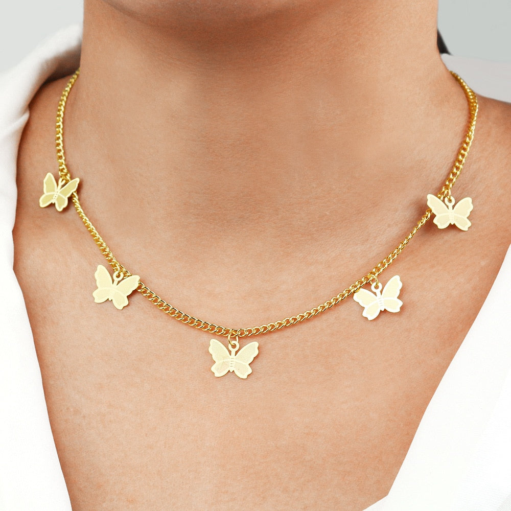 Stainless Steel Butterfly Necklace For Women Gold Color Long Chain Butterflies Necklace Female Choker Statement Jewelry collares