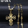 Stainless Steel Catholicism Heart Jesus Necklaces Women/Men Gold Color Cross Chain Necklaces Jewery collier croix N6012S02